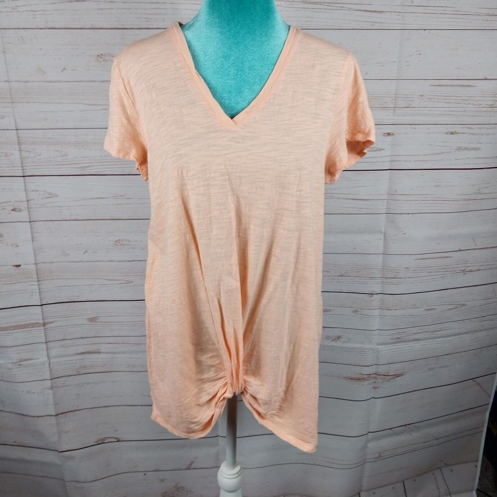Matilda Jane Peachy Orange Twist Front Top Womens Size Large V-neck Short Sleeve